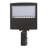 150W LED parking lot light with 21,000 lumens output, bronze housing, and Type III/Type V distribution for commercial outdoor lighting.