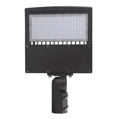 150W LED parking lot light with 21,000 lumens, 4000K neutral white color temperature, Type III distribution, and bronze housing.