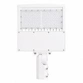 150W LED parking lot light with white housing, 21,000 lumens, 5000K daylight, Type III/Type V distribution, 277-480V commercial outdoor area light.