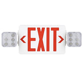 LED Combo Emergency Exit Sign with Dual Adjustable Emergency Lights | 120/277V | 90-Minute Battery Backup | Wall & Ceiling Mount | White Housing