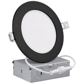 6 Inch Slim LED Recessed Light with Junction Box, 5CCT 2700K/3000K/3500K/4000K/5000K, 12W, 960 Lumens, 120V, Triac Dimmable, CRI 90+, 120Β° Beam Angle, Black Metal Housing, Ultra-Thin Canless Wafer Downlight, ETL & cETL Listed