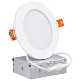 6 Inch Slim LED Recessed Light with Junction Box, 5CCT 2700K/3000K/3500K/4000K/5000K, 12W, 960LM, 120V, Triac Dimmable, CRI 90+, White Aluminum Housing, Ultra-Thin Canless Wafer Downlight, 120Β° Beam Angle, ETL & cETL Listed