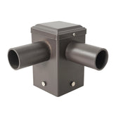 4-Inch Square Pole Tenon Adapter with Dual 90Β° Horizontal 2-3/8" O.D. Tenons, Heavy-Duty Steel Pole Top Mount, Dark Bronze Finish for LED Parking Lot, Shoebox, Flood, Street & Area Lights