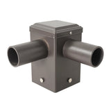 4-Inch Square Pole Tenon Adapter with Dual 90° Horizontal 2-3/8" O.D. Tenons, Heavy-Duty Steel Pole Top Mount, Dark Bronze Finish for LED Parking Lot, Shoebox, Flood, Street & Area Lights