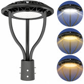 20W/30W/40W/60W Tunable Post Top LED Light, 3CCT 3000K/4000K/5000K, Wattage Selectable, 130 lm/W, 120-277V AC, Built-In Photocell, 120° Beam, ETL/cETL & DLC Certified, IP65, Black Housing, 5-Year Warranty