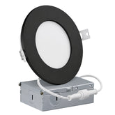 4 Inch Slim LED Recessed Light with Junction Box, 5CCT 2700K/3000K/3500K/4000K/5000K, 9W, 720 Lumens, 120V, Triac Dimmable, CRI 90+, 120Β° Beam Angle, Black Metal Housing, Ultra-Thin Canless Wafer Downlight, ETL & cETL Listed