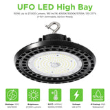 Sensor Ready 150W UFO LED High Bay Light, 450W MH Equivalent, Up to 27,000 Lumens, 180 lm/W, 3CCT Selectable 4000K/5000K/5700K, 120-277V, 0-10V Dimmable, 120° Beam Angle, Black Housing