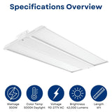 4FT LED Linear High Bay Light 300W – 42,000 Lumens, 5000K Daylight, Philips LED Chips, UL Driver, 0-10V Dimmable, 90-277V, 50,000 Hours, Commercial Warehouse & Industrial Lighting