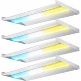 Four 2x4 LED Troffer Light panels with different color temperatures on a white background