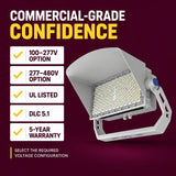 650W LED Stadium Light, 97,500 Lumens, 150 LM/W, 5000K Daylight, 277-480V, 50° Beam Angle, 1000-1500W Metal Halide Equivalent, Silver High Mast Sports Flood Light, UL & DLC 5.1 Certified, 5-Year Warranty