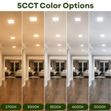 6 Inch Slim Square LED Recessed Downlight, 960 Lumens, 5CCT Selectable 2700K/3000K/3500K/4000K/5000K, Canless IC Rated Ceiling Light with Junction Box, 12W Dimmable Ultra-Thin Wafer Light, 27-36W MH/HPS Equivalent, 120V, CRI 90+, 5-Year Warranty