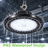 Sensor Ready 150W UFO LED High Bay Light, 450W MH Equivalent, Up to 27,000 Lumens, 180 lm/W, 3CCT Selectable 4000K/5000K/5700K, 120-277V, 0-10V Dimmable, 120° Beam Angle, Black Housing