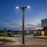 4-Inch Square Pole Tenon Adapter with Dual 90° Horizontal 2-3/8" O.D. Tenons, Heavy-Duty Steel Pole Top Mount, Dark Bronze Finish for LED Parking Lot, Shoebox, Flood, Street & Area Lights