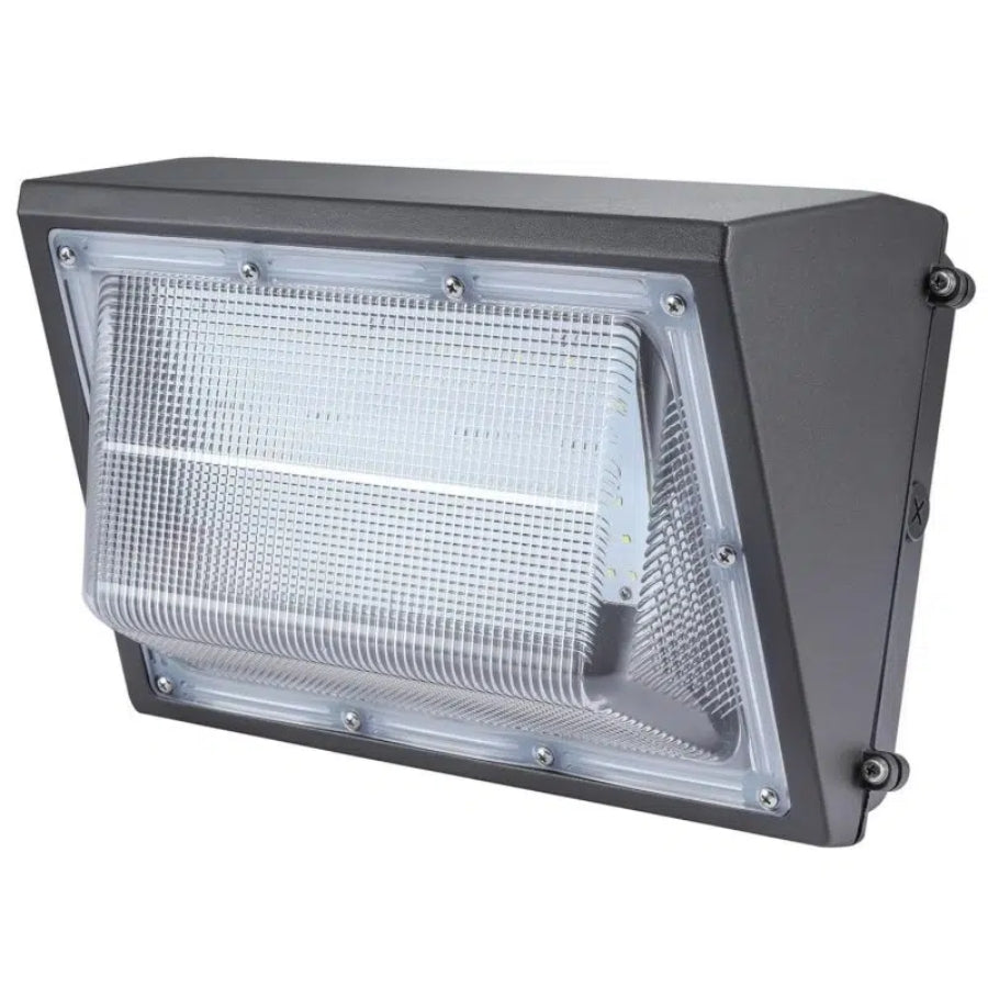 Front view of the 60W Semi Cutoff LED Wall Pack delivering 7,800 lumens with selectable 3000K, 4000K, and 5000K color temperatures, integrated dusk-to-dawn photocell, and 120-277V operation.
