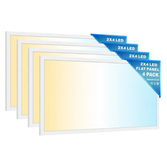 2x4 LED Flat Panel Light 4-Pack - 5CCT & 5-Wattage Selectable - 0-10V Dimmable - 120-277V - 15W/20W/25W/30W/40W - 3500K/4000K/5000K/5700K/6500K - Backlit LED Ceiling Light for Offices, Schools & Commercial Spaces