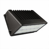 Front angled view of the 80W Full Cutoff LED Wall Pack delivering 11,200 lumens with built-in dusk-to-dawn photocell, selectable 3000K, 4000K, and 5000K color temperatures, and 120-277V input.