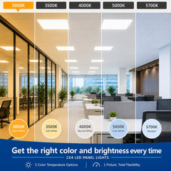 2x4 LED Flat Panel Light 4-Pack - 5CCT & 5-Wattage Selectable - 0-10V Dimmable - 120-277V - 15W/20W/25W/30W/40W - 3500K/4000K/5000K/5700K/6500K - Backlit LED Ceiling Light for Offices, Schools & Commercial Spaces