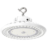 Sensor Ready 150W UFO LED High Bay Light, 300W MH Equivalent, Up to 27,000 Lumens, 180 lm/W, 3CCT 4000K/5000K/5700K Selectable, 120-277V, 0-10V Dimmable, 120° Beam, White Housing