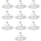 Sensor Ready 150W UFO LED High Bay Light, 300W MH Equivalent, Up to 27,000 Lumens, 180 lm/W, 3CCT 4000K/5000K/5700K Selectable, 120-277V, 0-10V Dimmable, 120° Beam, White Housing