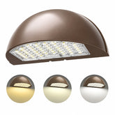 Front view of the LED Half Moon Wall Pack with selectable 48W, 64W, and 80W output, 3CCT tunable 3000K, 4000K, 5000K, integrated photocell, and up to 10,800 lumens.
