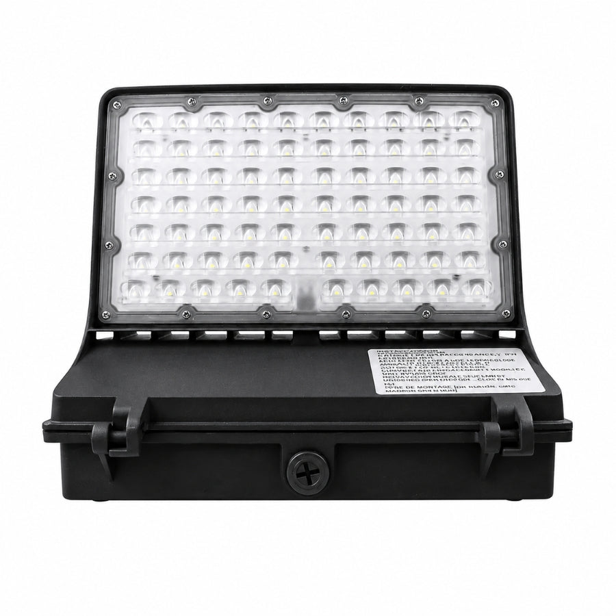 Front view of the Selectable LED Full Cutoff Wall Pack with adjustable 60W, 80W, 100W, and 120W wattage, selectable 3000K, 4000K, 5000K CCT, built-in dusk-to-dawn photocell, and up to 15,600 lumens.