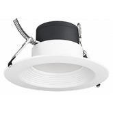 A recessed ceiling light fixture with a white circular trim, a black top canopy, and silver metal mounting hardware, shown against a plain white background at upgradetoled.com