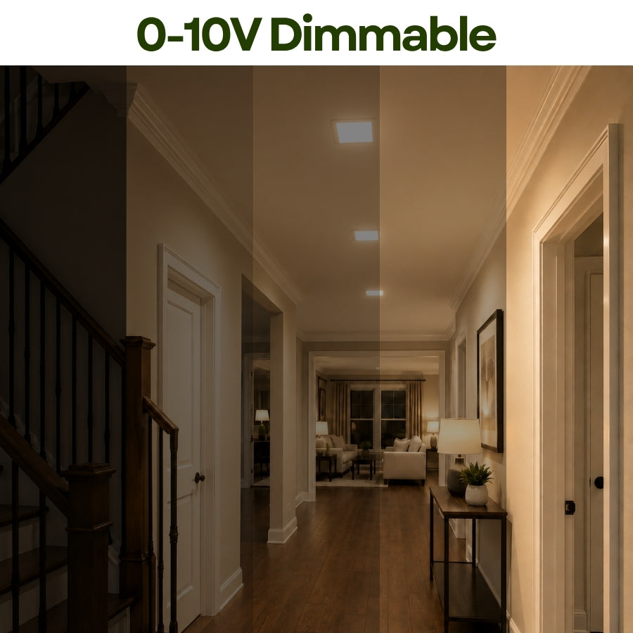Square LED recessed downlight providing adjustable dimming for comfortable brightness control in indoor spaces