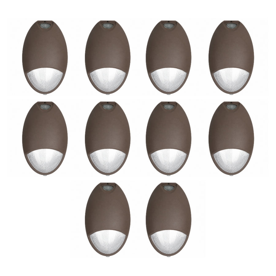 Ten-pack of 12W LED Emergency Wall Pack lights with integrated photocells, emergency battery backup, and durable wet-location construction for large commercial lighting installations.