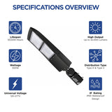 200W/240W/300W Selectable LED Parking Lot Light, 42,000 Lumens, 5000K Daylight White, Type III/Type V Distribution, 120-277V, 1,000W Metal Halide Equivalent, 0-10V Dimmable, IP65 Waterproof, Bronze Housing, UL & DLC Certified, 5-Year Warranty