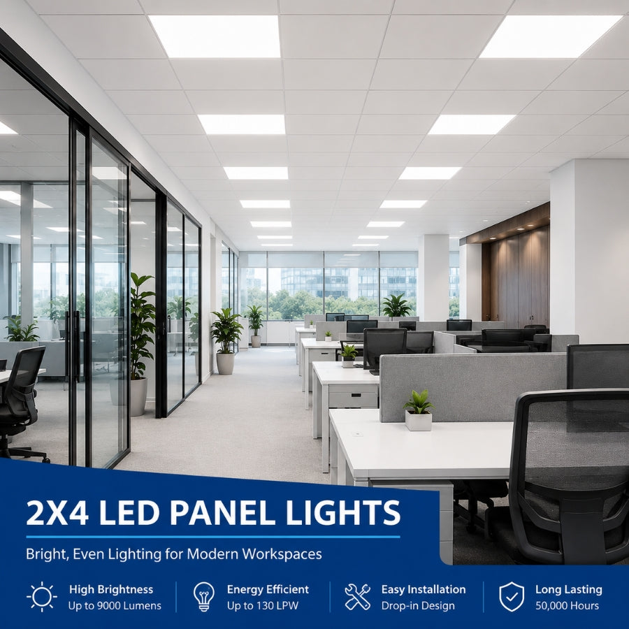2x4 LED Flat Panel Light 4-Pack - 5CCT & 5-Wattage Selectable - 0-10V Dimmable - 120-277V - 15W/20W/25W/30W/40W - 3500K/4000K/5000K/5700K/6500K - Backlit LED Ceiling Light for Offices, Schools & Commercial Spaces