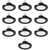 Sensor Ready 200W UFO LED High Bay Light, 650W MH Equivalent, Up to 36,000 Lumens, 180 lm/W, 3CCT Selectable 4000K/5000K/5700K, 120-277V, 0-10V Dimmable, 120° Beam Angle, Black Housing