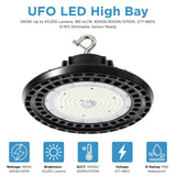 Sensor Ready 240W UFO LED High Bay Light, 1000W MH Equivalent, Up to 43,200 Lumens, 180 lm/W, 3CCT 4000K/5000K/5700K Selectable, 277-480V, 0-10V Dimmable, 120° Beam, Black Housing