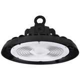 Front view of 150W LED UFO high bay light delivering up to 22,500 lumens at 5000K daylight white with a 120° beam angle for commercial and industrial lighting.