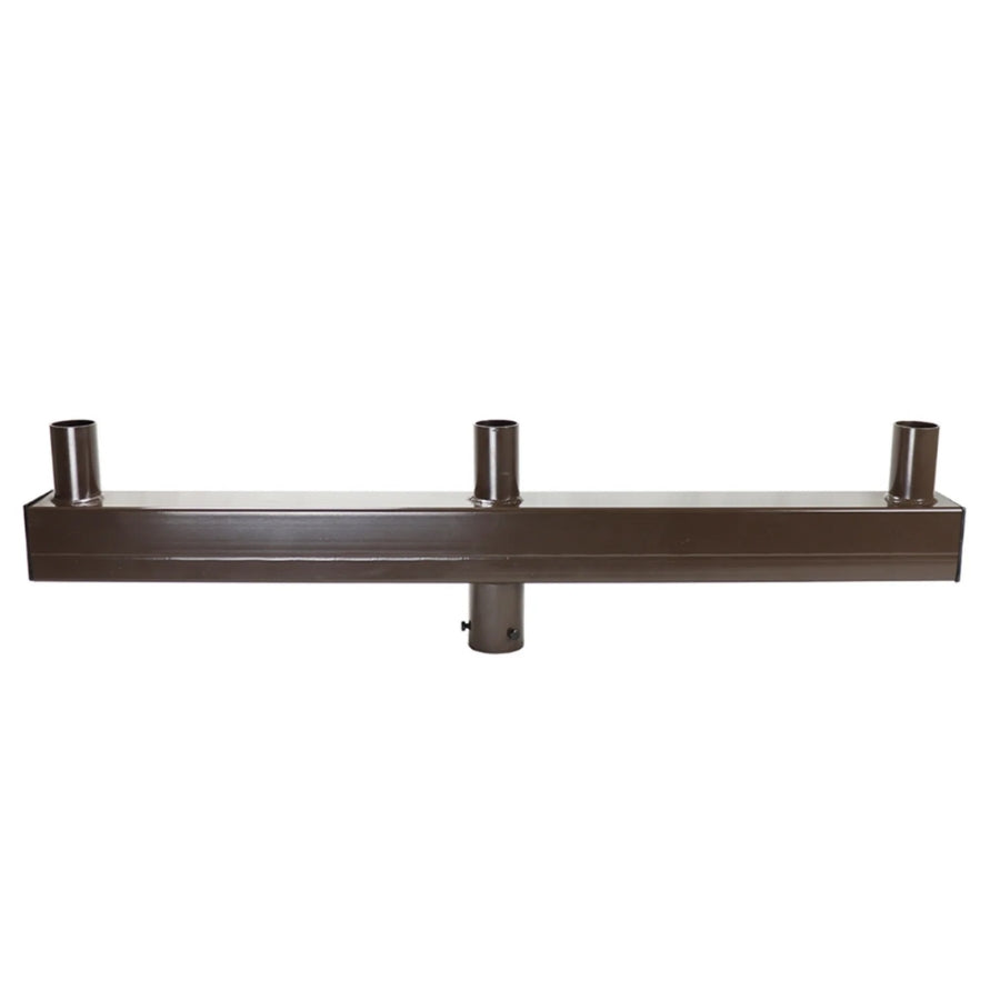 180° Low Profile Triple Bullhorn Tenon Adapter for 3 LED Light Fixtures, 2-3/8" O.D. Vertical Tenons, Heavy-Duty Steel Pole Top Mount, Low Profile Bronze Finish for Parking Lot, Shoebox, Street, Flood & Area Lights