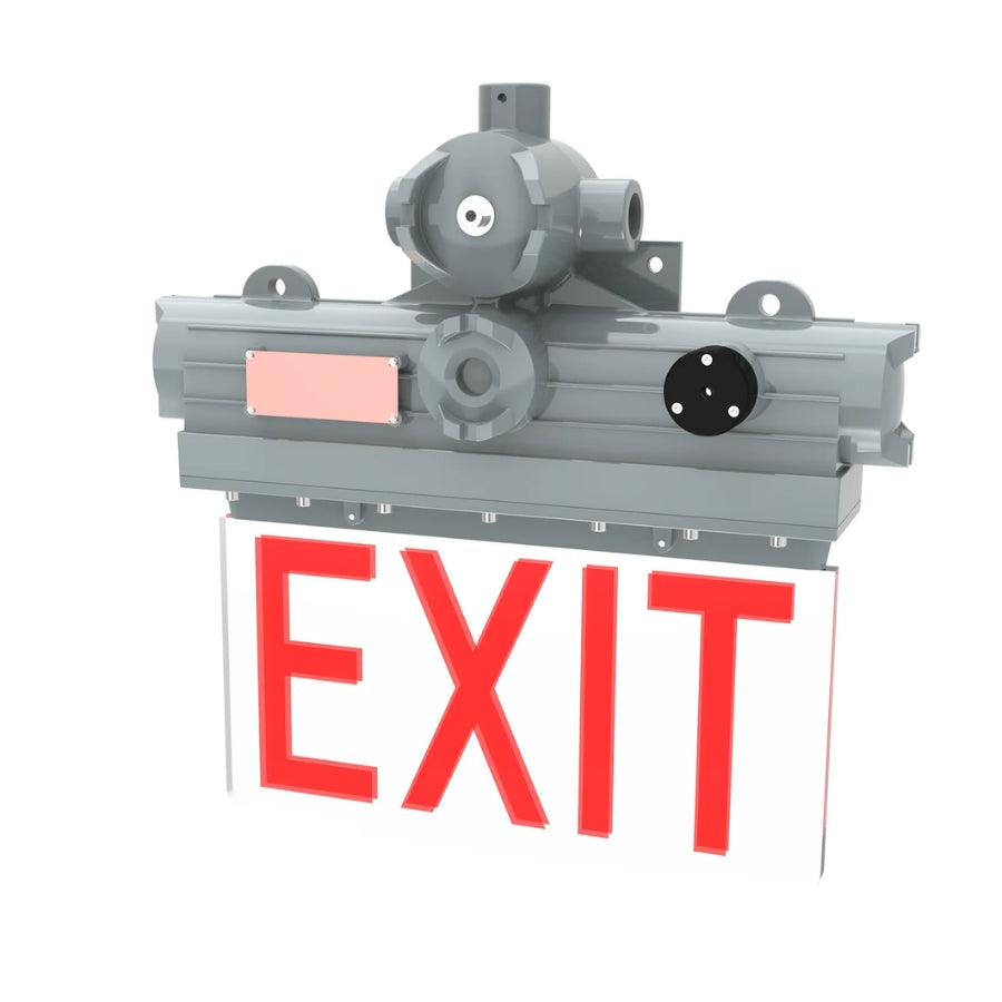 Class I Division 1 Explosion Proof LED Exit Sign, 120-277V AC, 1W/2W/3W/4W/5W Selectable, 3-Hour Emergency Backup, UL844 & UL924 Listed, IP66 Waterproof, Hazardous Location Emergency Exit Sign
