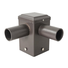 4-Inch Square Pole Tenon Adapter with Dual 90° Horizontal 2-3/8" O.D. Tenons, Heavy-Duty Steel Pole Top Mount, Dark Bronze Finish for LED Parking Lot, Shoebox, Flood, Street & Area Lights