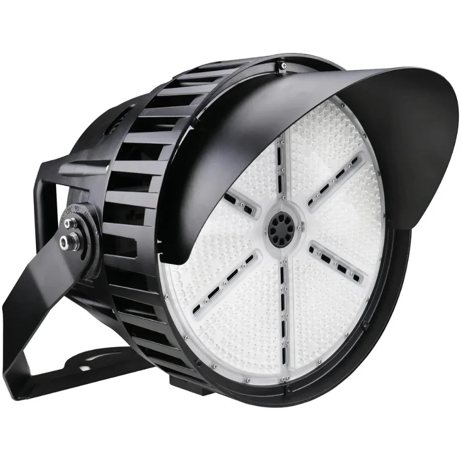 500W LED Sports Flood Light, 65,000 Lumens, 5000K Daylight White, 100-305V, 30° NEMA 4 Beam Distribution, Bridgelux SMD3030 LEDs, Sosen Driver, 0-10V Dimmable, IP65 Waterproof, Brown Housing, Commercial Outdoor Area Light, 5-Year Warranty