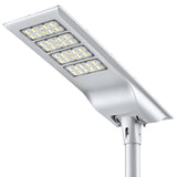 100W Solar LED Street Light, 10,000 Lumens, 5700K Daylight, 250W Metal Halide Equivalent, All-in-One Outdoor Solar Parking Lot Light, IP66 Waterproof, Motion Sensor, Dusk-to-Dawn, Adjustable Mount, Grey Housing