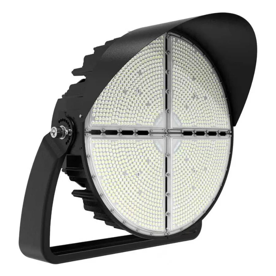 800W/1000W/1200W Selectable LED Sports Flood Light, Up to 186,000 Lumens, 155 LM/W, 5000K Daylight White, 200-480V, 30°/45°/60° Tunable Beam Angle, 0-10V Dimmable, IP65 Waterproof, Black Housing, 5-Year Warranty