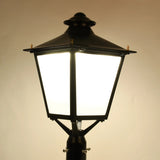 80W/100W/120W Selectable Lantern Post Top LED Light, 3CCT 3000K/4000K/5000K, 120 lm/W, 120-277V AC, 0-10V Dimmable, 120° Beam Angle, UL/cUL & DLC Listed, IP65, Black Die-Cast Aluminum Housing, Slip-Fit Mount, 5-Year Warranty