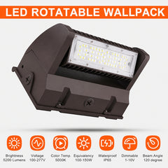 40W Rotatable LED Wall Pack | 5,400 Lumens | 350° Adjustable Optics | 120-277V | DLC Premium