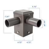 4-Inch Square Pole Tenon Adapter with Dual 90° Horizontal 2-3/8" O.D. Tenons, Heavy-Duty Steel Pole Top Mount, Dark Bronze Finish for LED Parking Lot, Shoebox, Flood, Street & Area Lights