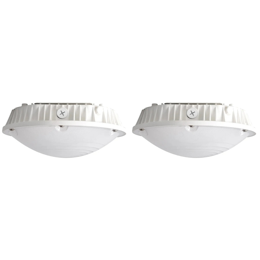 Two white outdoor LED light fixtures shown side by side against a plain white background.