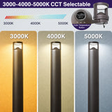 3CCT Bollard LED Light, 24W Outdoor LED Bollard Light, 3120 Lumens, Selectable 3000K/4000K/5000K, 120-277V AC, 130 lm/W, 42-Inch Round Pathway & Landscape Light, Dark Bronze Finish, IP65 Waterproof, UL/cUL & DLC