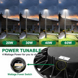 20W/30W/40W/60W Tunable Post Top LED Light, 3CCT 3000K/4000K/5000K, Wattage Selectable, 130 lm/W, 120-277V AC, Built-In Photocell, 120° Beam, ETL/cETL & DLC Certified, IP65, Black Housing, 5-Year Warranty