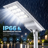 100W Solar LED Street Light, 10,000 Lumens, 5700K Daylight, 250W Metal Halide Equivalent, All-in-One Outdoor Solar Parking Lot Light, IP66 Waterproof, Motion Sensor, Dusk-to-Dawn, Adjustable Mount, Grey Housing