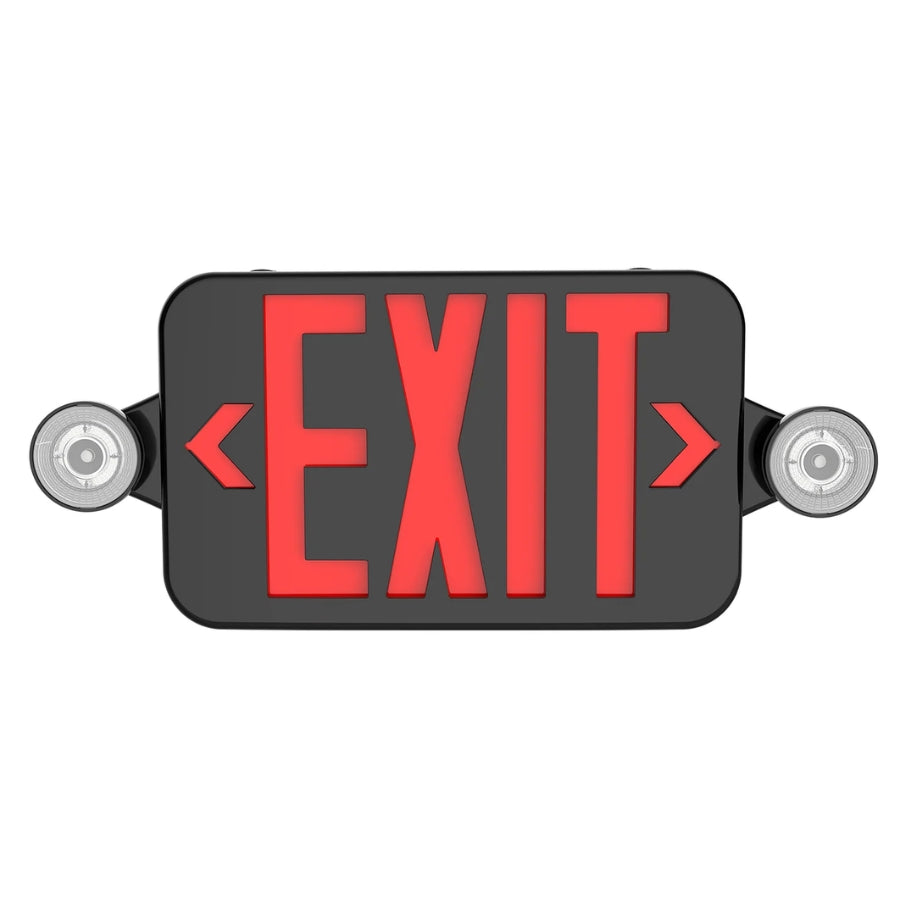 Black LED Combo Emergency Exit Sign with Dual Adjustable Emergency Lights | 120/277V | 90-Minute Battery Backup | Wall & Ceiling Mount