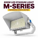 650W LED Stadium Light, 97,500 Lumens, 150 LM/W, 5000K Daylight, 277-480V, 50° Beam Angle, 1000-1500W Metal Halide Equivalent, Silver High Mast Sports Flood Light, UL & DLC 5.1 Certified, 5-Year Warranty