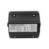 Black emergency LED driver with label on a white background