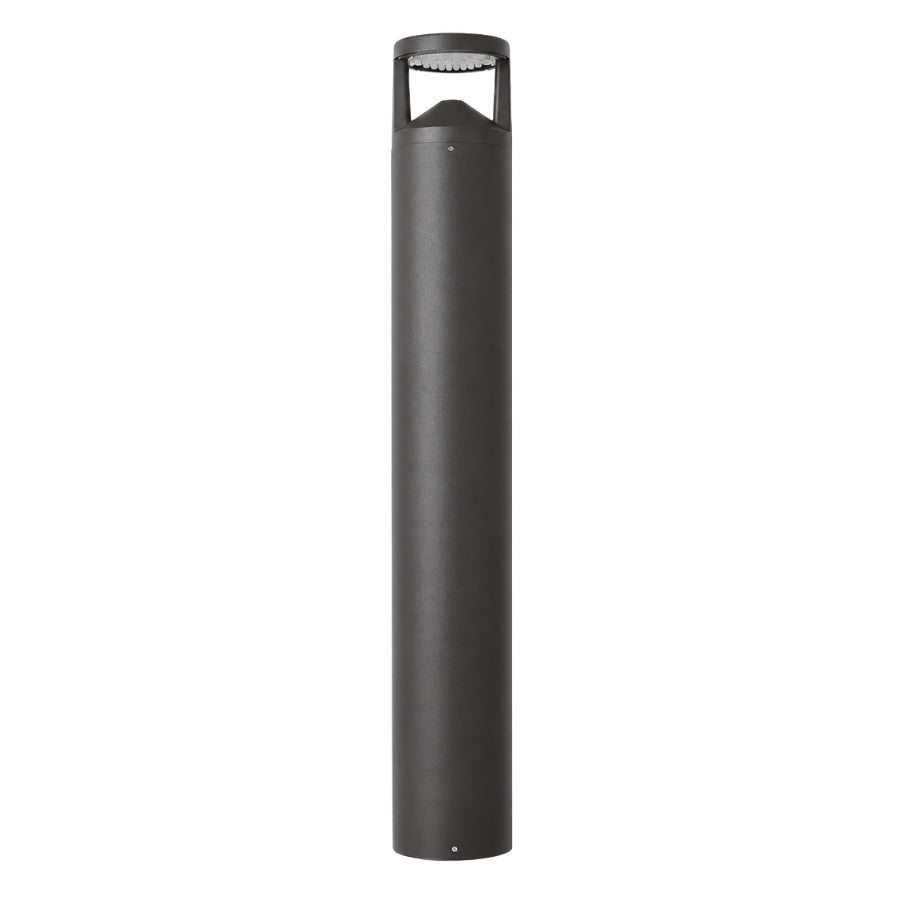 42-inch dark bronze LED bollard light with modern round housing and downward-facing LED illumination